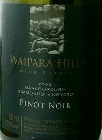 PINOT NOIR MARLBOROUGH SIMMONDS' VINEYARD WAIPARA HILLS