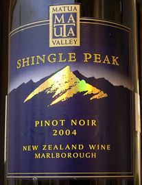 PINOT NOIR MARLBOROUGH SHINGLE PEAK MATUA VALLEY