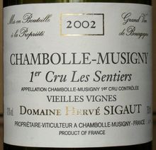 CHAMBOLLE-MUSIGNY PREMIER CRU LES SENTIERS DOMAINE HERVE SIGAUT